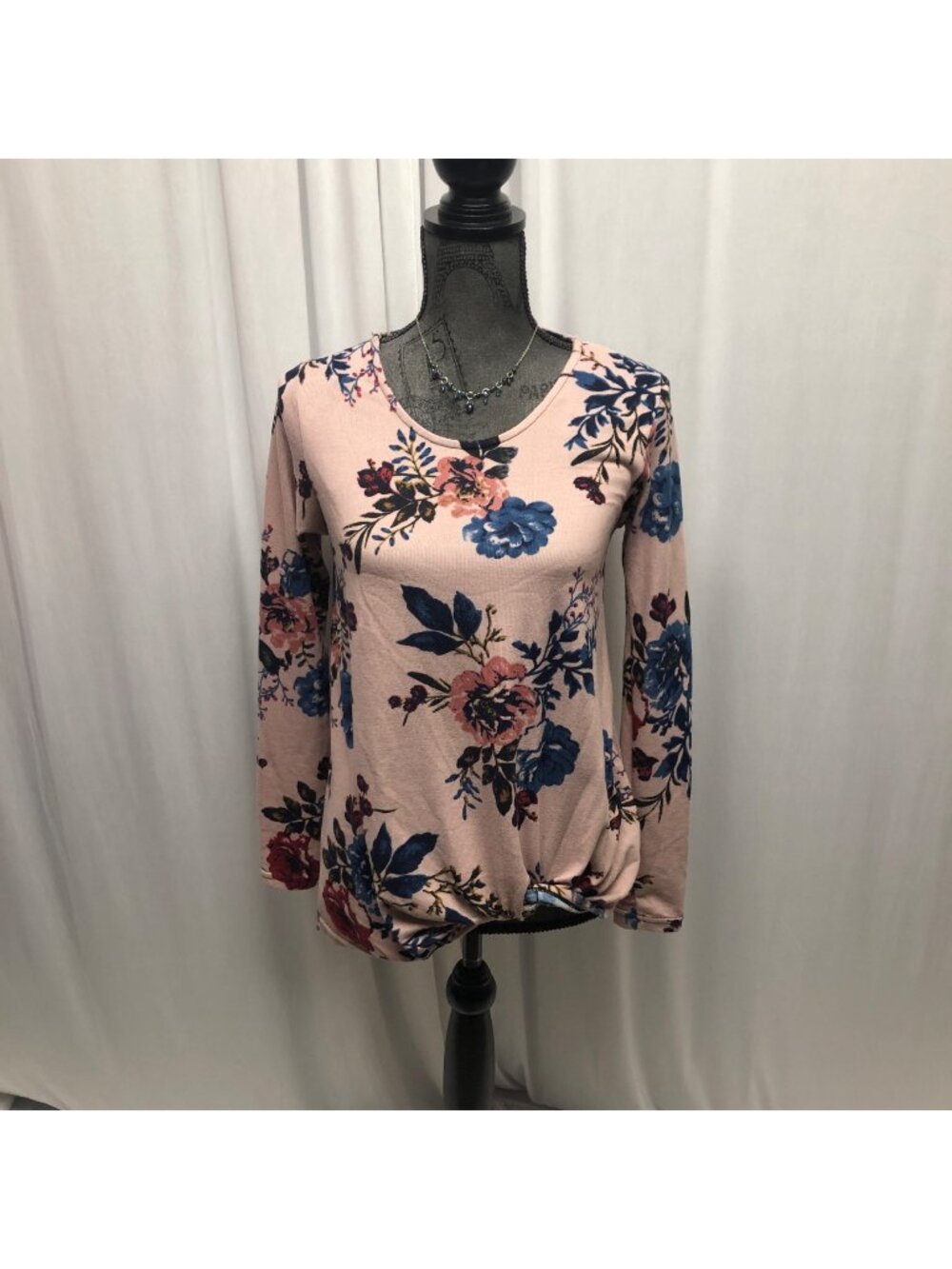 Lildy Pink Floral Knot Front Tunic Womens Size Small Medium Long Sleeve Top NEW